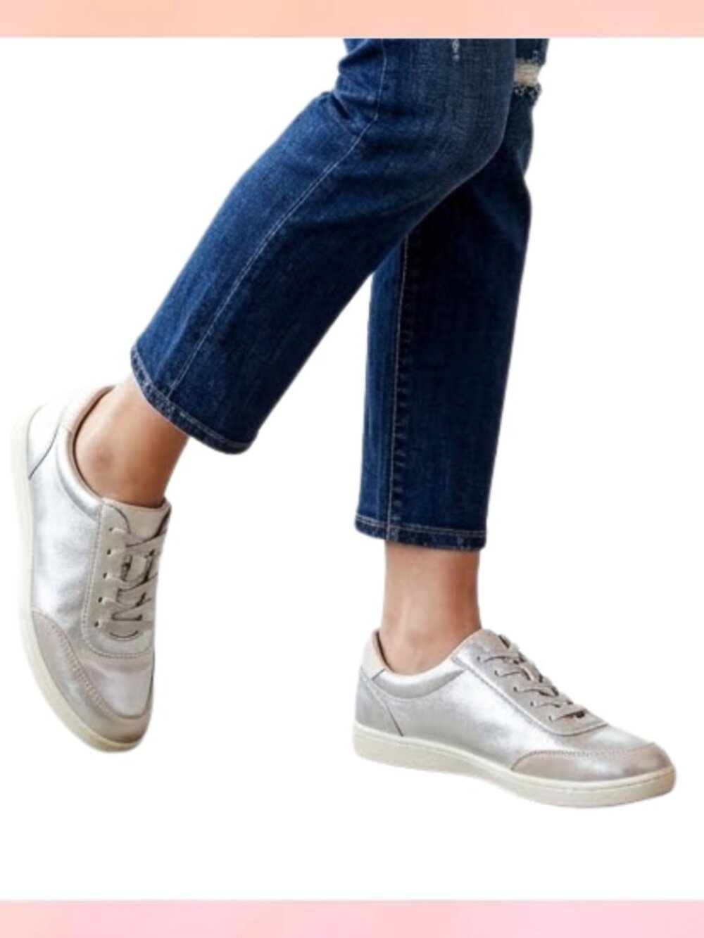 LifeStride Soft System Silver Shimmer Walking Shoes Sneakers 8.5